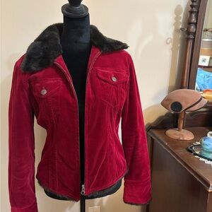 Harold's Red Corduroy  Bomber Jacket with Black Faux Fur Collar